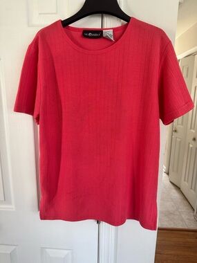 Sag Harbor Women’s Small Pink Ribbed Knit Short Sleeve Tee Shirt Cotton Blend